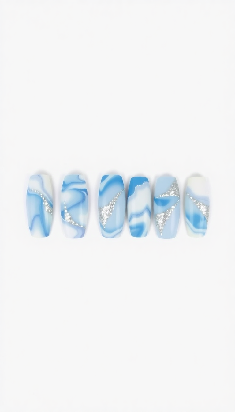 6. Winter Wonderland Inspired Marble Nails