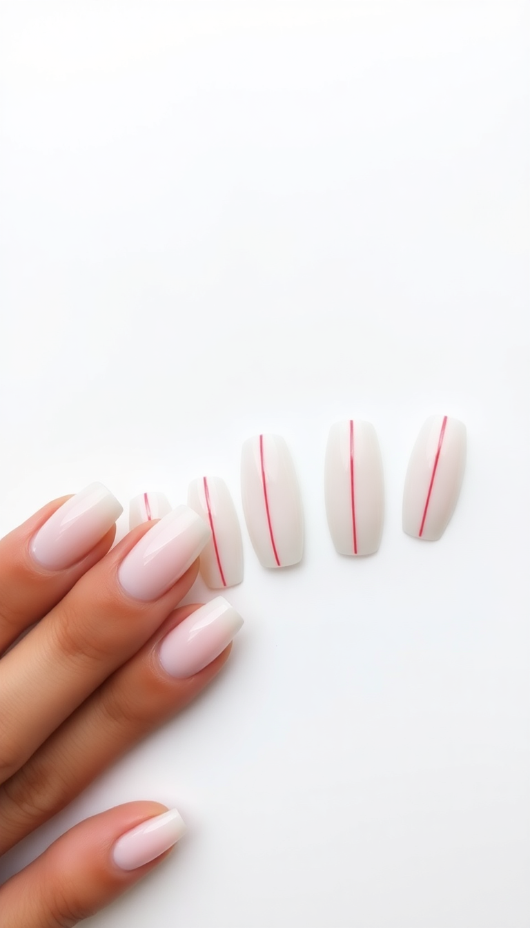 8. Chic White Nails with Red Stripes
