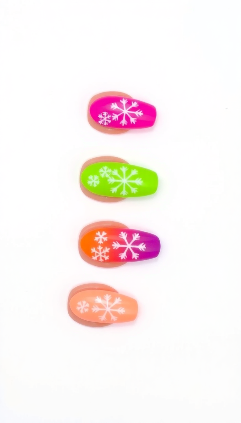 8. Vibrant Neon Snowflakes for a Pop of Color