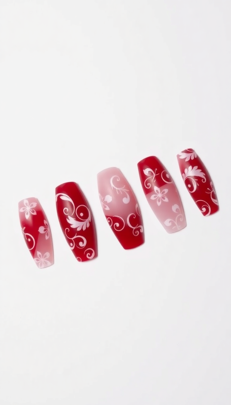 9. Velvet Red with White Patterns